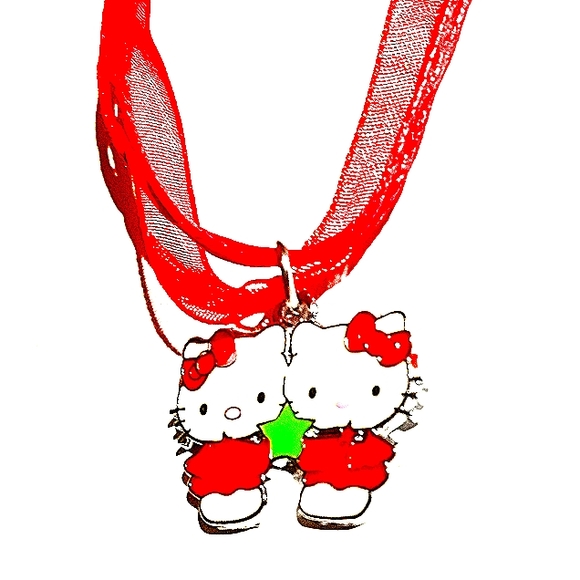 Double Twin Red Hello Kitty Charm On A Red Ribbon Necklace - Picture 5 of 6